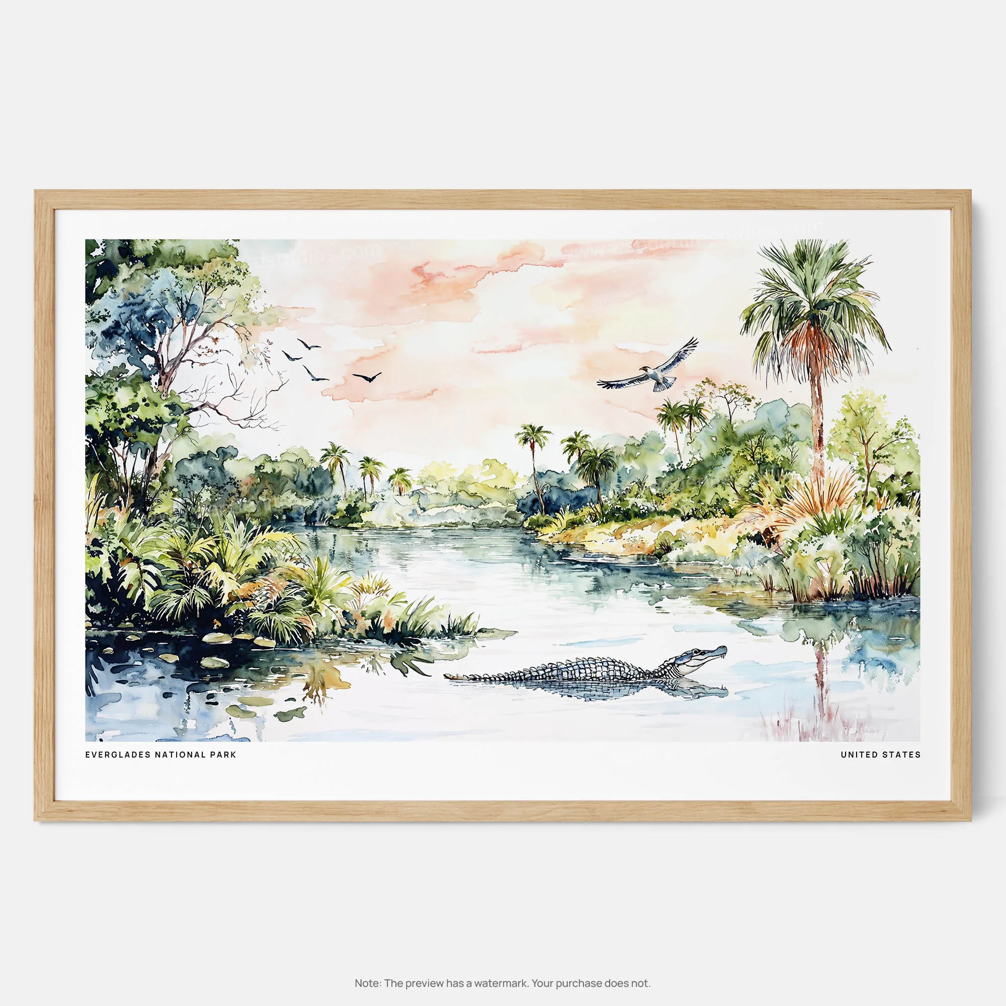 Everglades National Park Watercolor Art Print – Lush Tropical Landscape