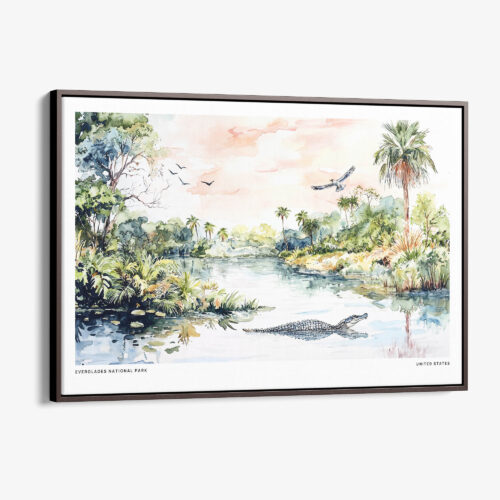 00 - Framed Everglades National Park Watercolor - Horizontal Canvas Print - Main.jpg