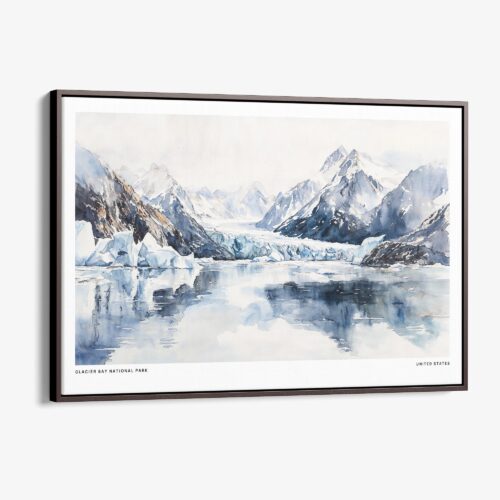 00 - Framed Glacier Bay National Park Watercolor - Horizontal Canvas Print - Main.jpg
