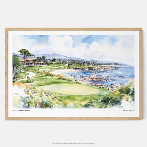 00 - Framed Golf at Pebble Beach Watercolor - Horizontal Art Print - Main.jpg