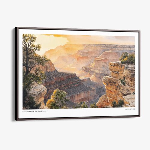 00 - Framed Grand Canyon National Park Watercolor - Horizontal Canvas Print - Main.jpg