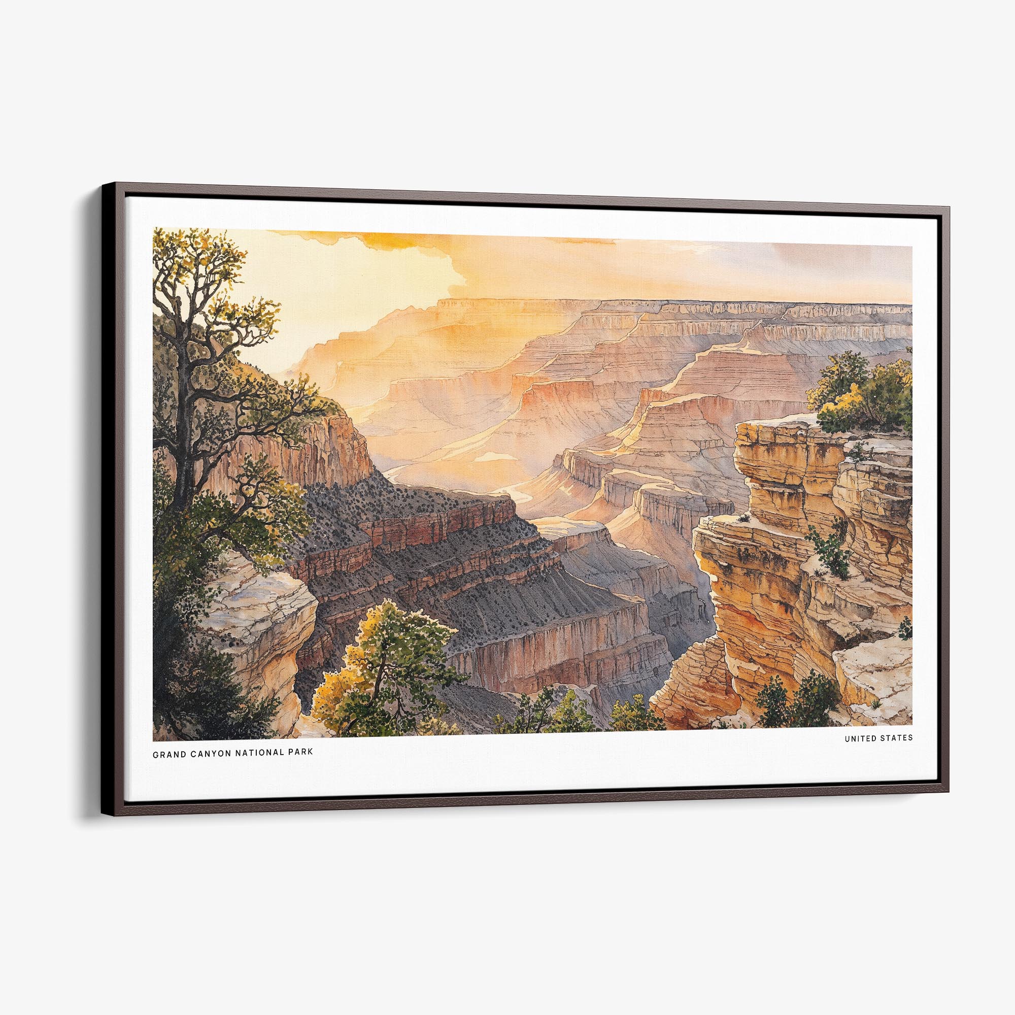 Grand Canyon National Park Canvas Print – Watercolor Landscape Wall Art