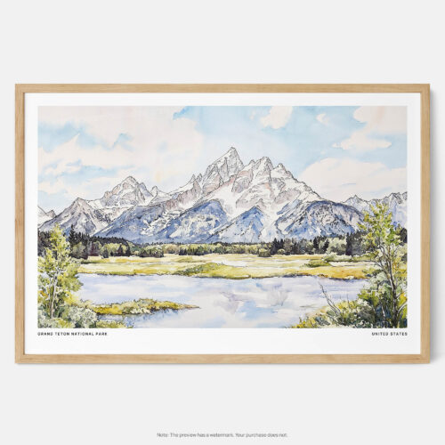 00 - Framed Grand Teton National Park Watercolor - Horizontal Art Print - Main.jpg