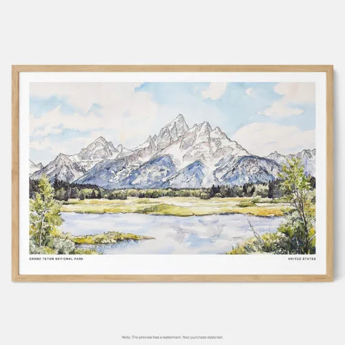 00 - Framed Grand Teton National Park Watercolor - Horizontal Art Print - Main.jpg