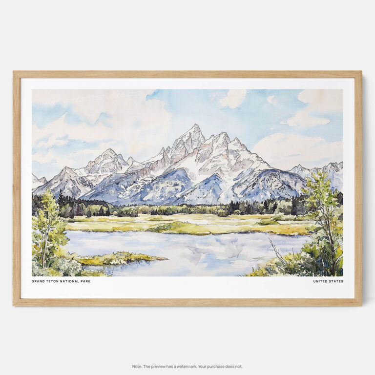 00 - Framed Grand Teton National Park Watercolor - Horizontal Art Print - Main.jpg