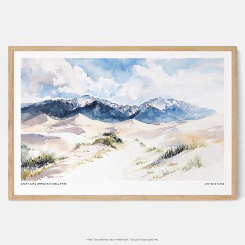 00 - Framed Great Sand Dunes National Park Watercolor - Horizontal Art Print - Main.jpg