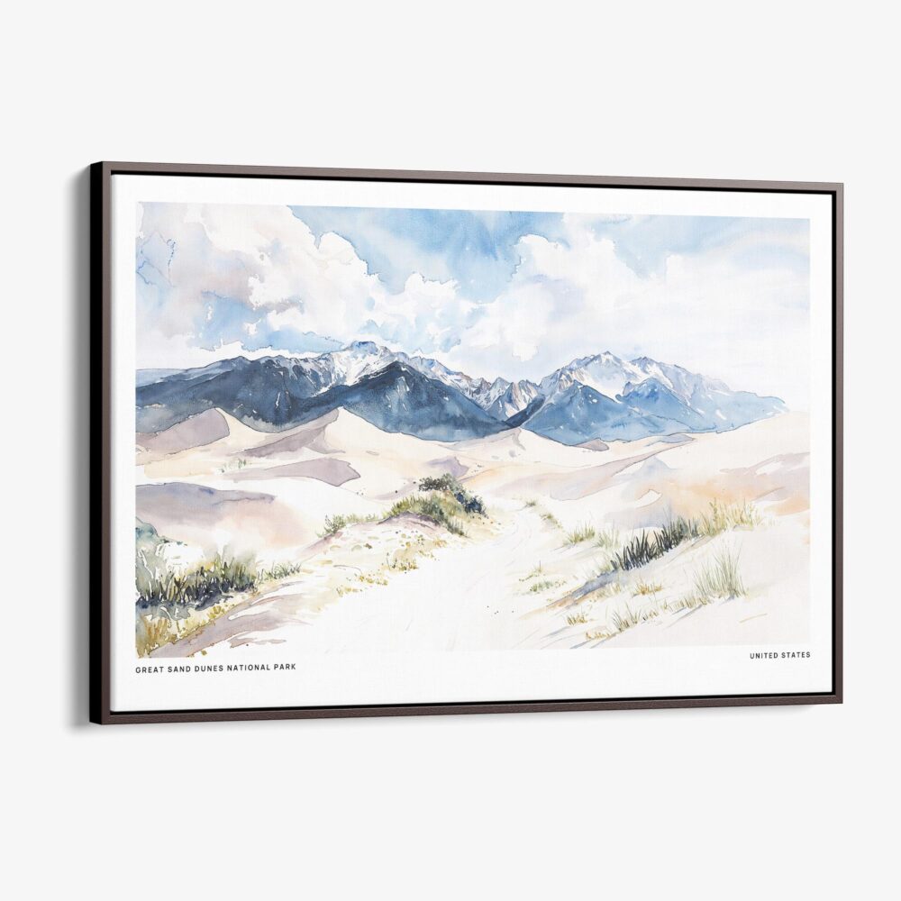 00 - Framed Great Sand Dunes National Park Watercolor - Horizontal Canvas Print - Main.jpg