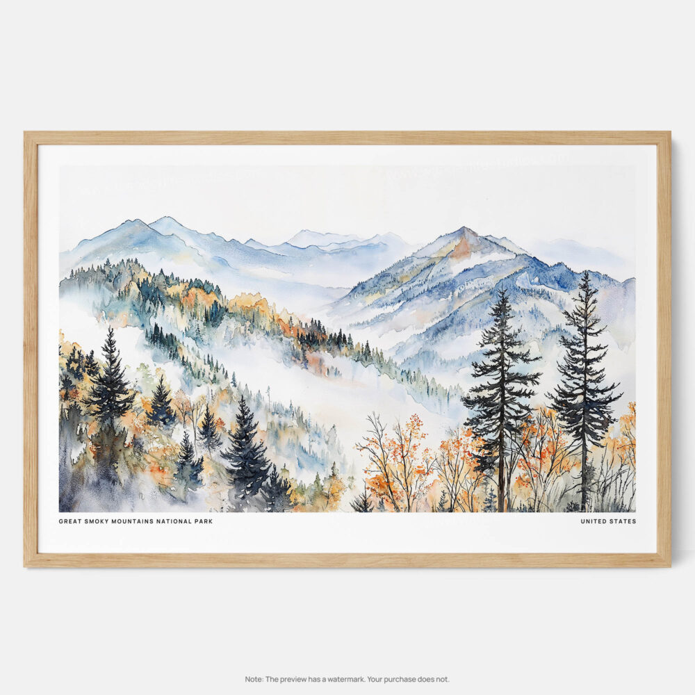 00 - Framed Great Smoky Mountains National Park Watercolor - Horizontal Art Print - Main.jpg 00 - Framed Great Smoky Mountains National Park Watercolor - Horizontal Art Print - Main.jpg