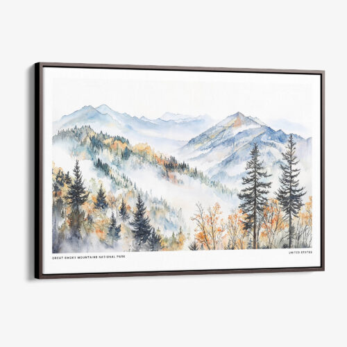 00 - Framed Great Smoky Mountains National Park Watercolor - Horizontal Canvas Print - Main.jpg