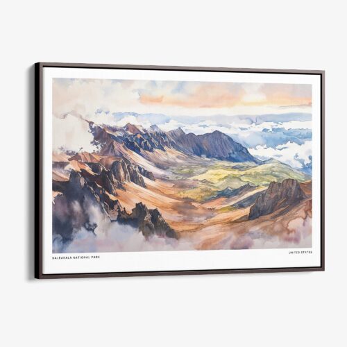 00 - Framed Haleakala National Park Watercolor - Horizontal Canvas Print - Main.jpg