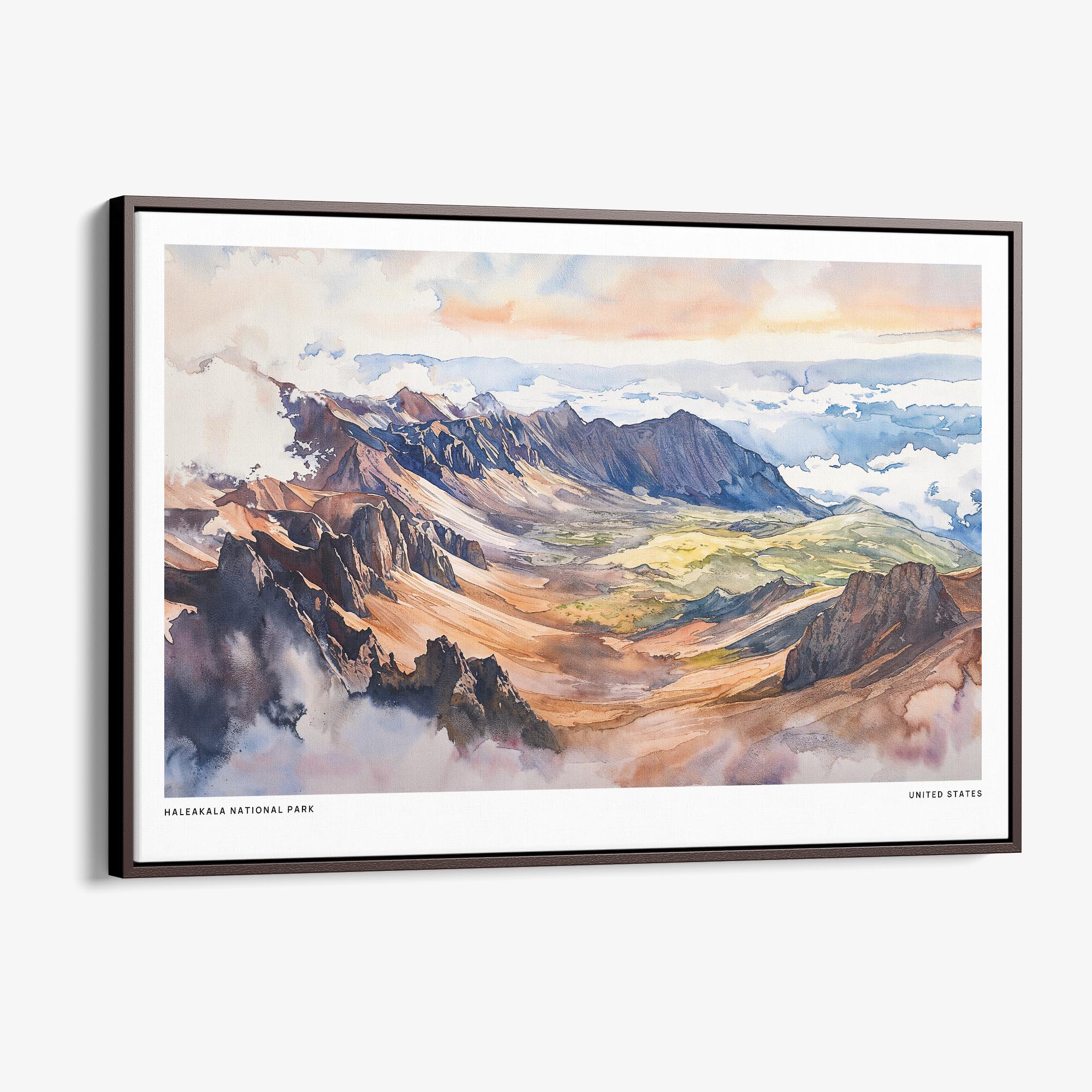 Haleakala National Park Canvas Print – Watercolor Landscape Wall Art