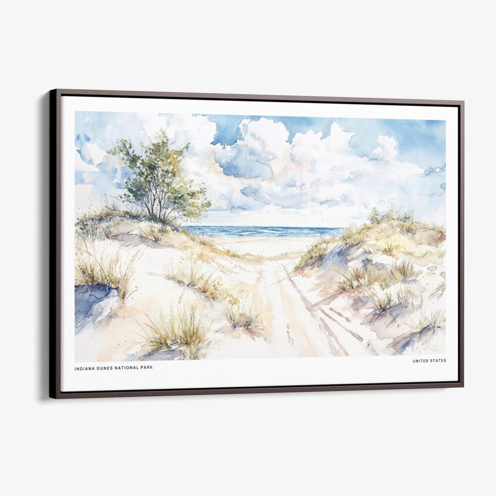 00 - Framed Indiana Dunes National Park Watercolor - Horizontal Canvas Print - Main.jpg