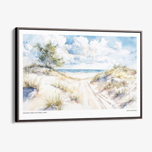 00 - Framed Indiana Dunes National Park Watercolor - Horizontal Canvas Print - Main.jpg