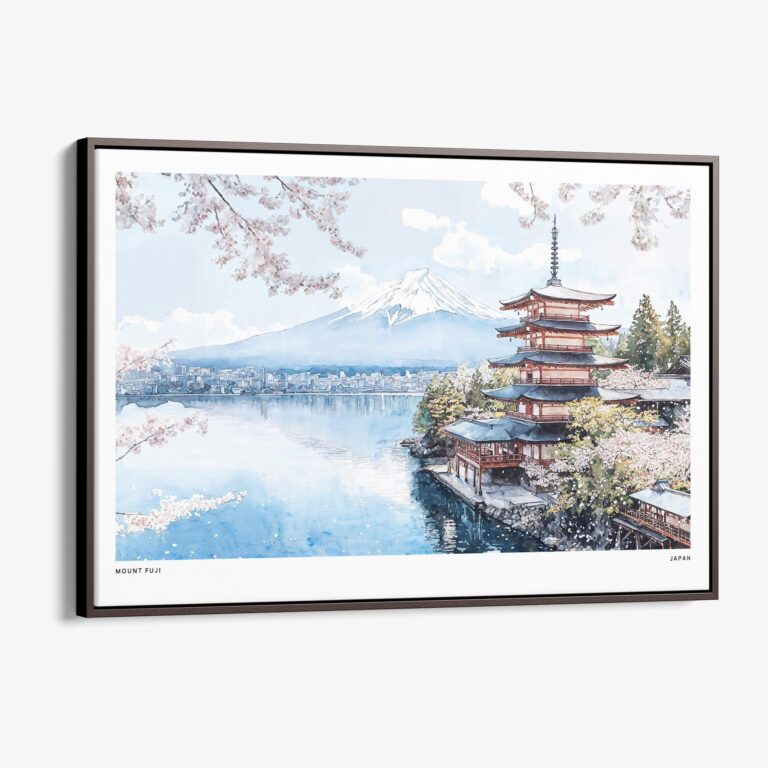 00 - Framed Japan Mount Fuji Watercolor Art - Horizontal Canvas Print - Main.jpg