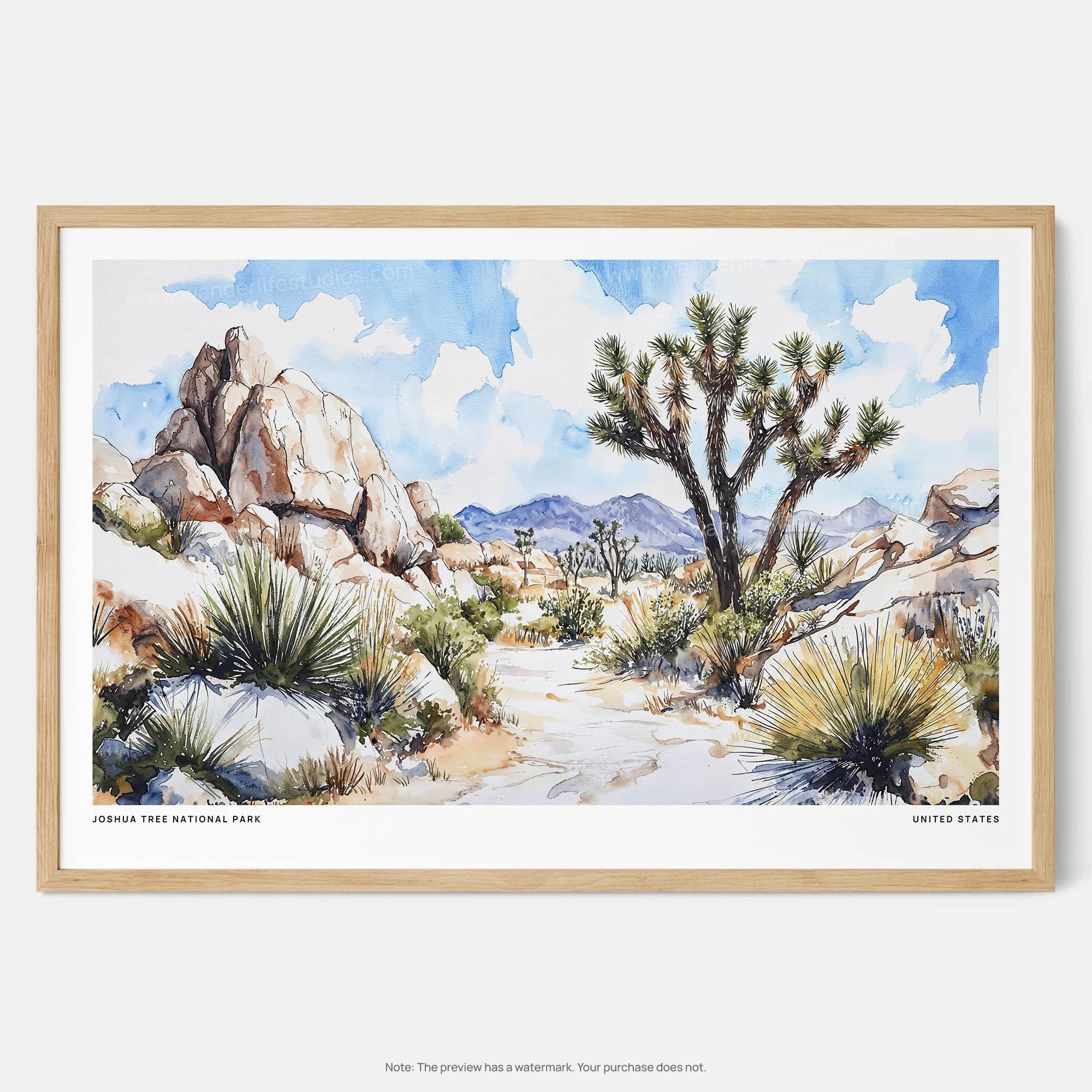 Joshua Tree National Park Watercolor Art Print – Desert Landscape Wall Art