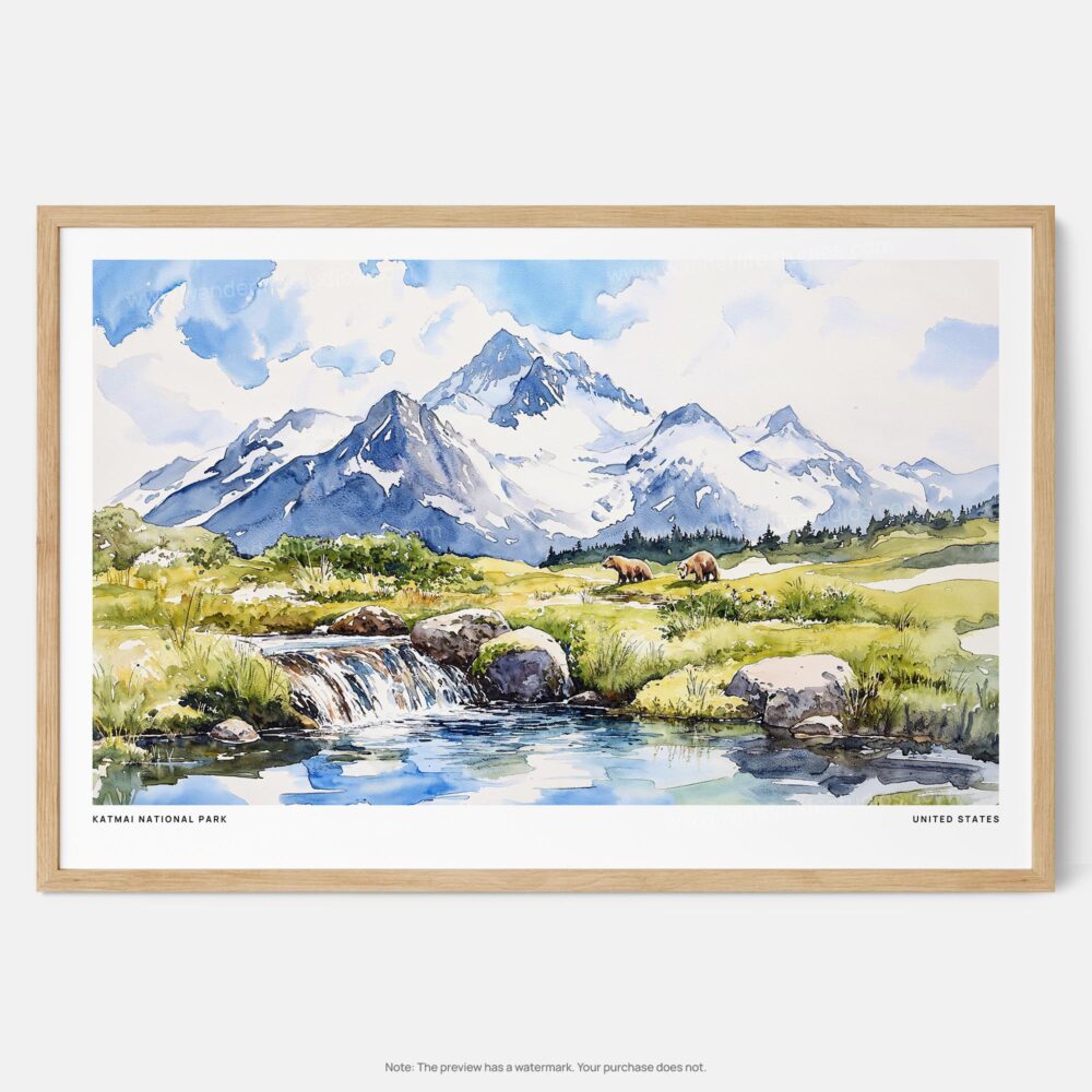 00 - Framed Katmai National Park Watercolor - Horizontal Art Print - Main.jpg
