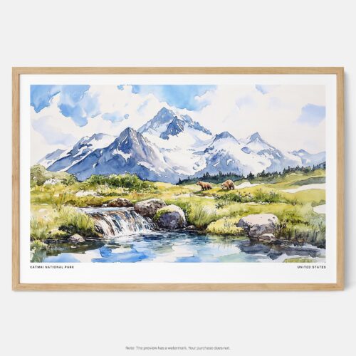 00 - Framed Katmai National Park Watercolor - Horizontal Art Print - Main.jpg