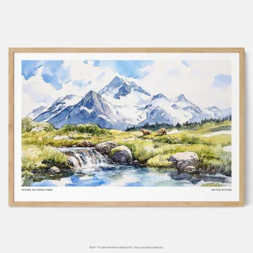 00 - Framed Katmai National Park Watercolor - Horizontal Art Print - Main.jpg