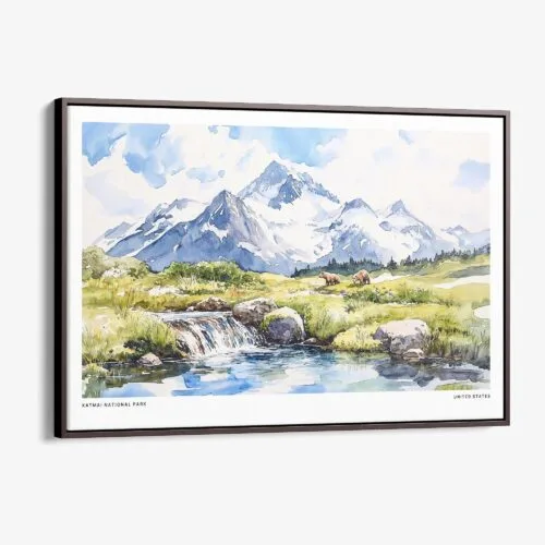 00 - Framed Katmai National Park Watercolor - Horizontal Canvas Print - Main.jpg