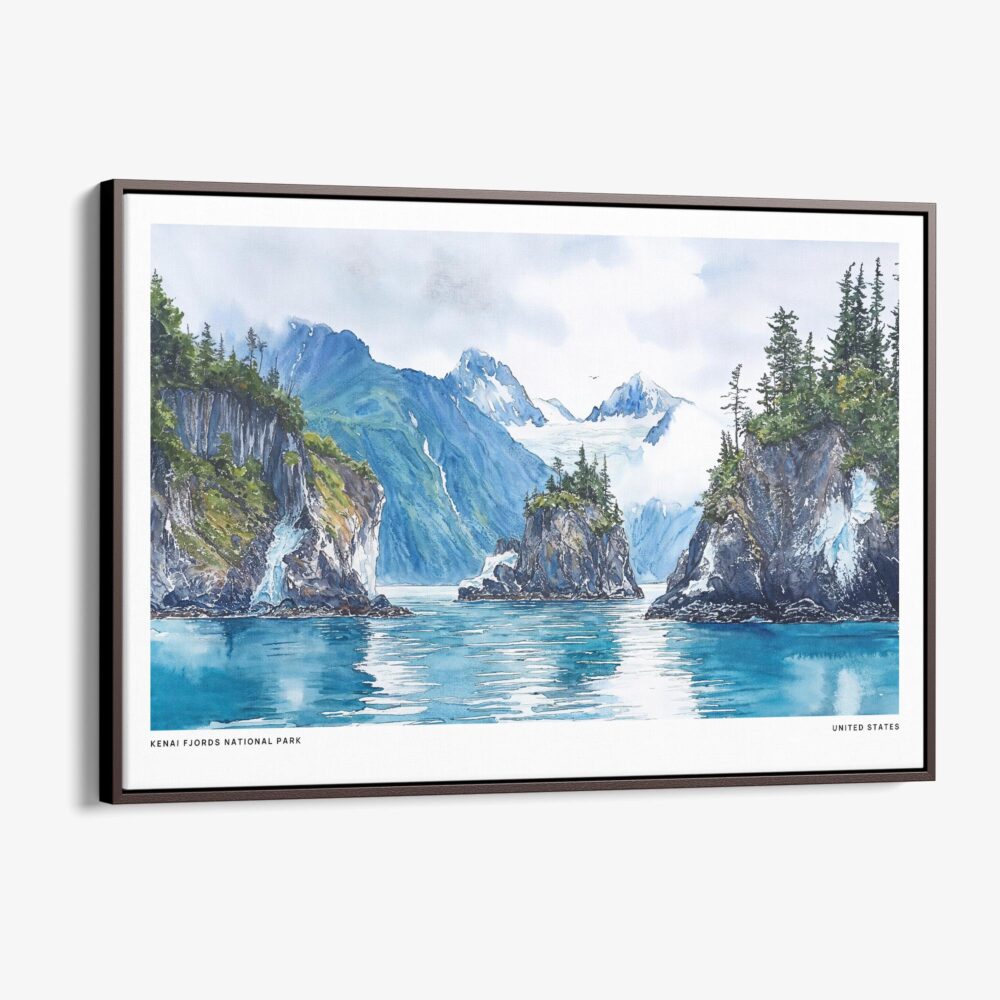 00 - Framed Kenai Fjords National Park Watercolor - Horizontal Canvas Print - Main.jpg 00 - Framed Kenai Fjords National Park Watercolor - Horizontal Canvas Print - Main.jpg