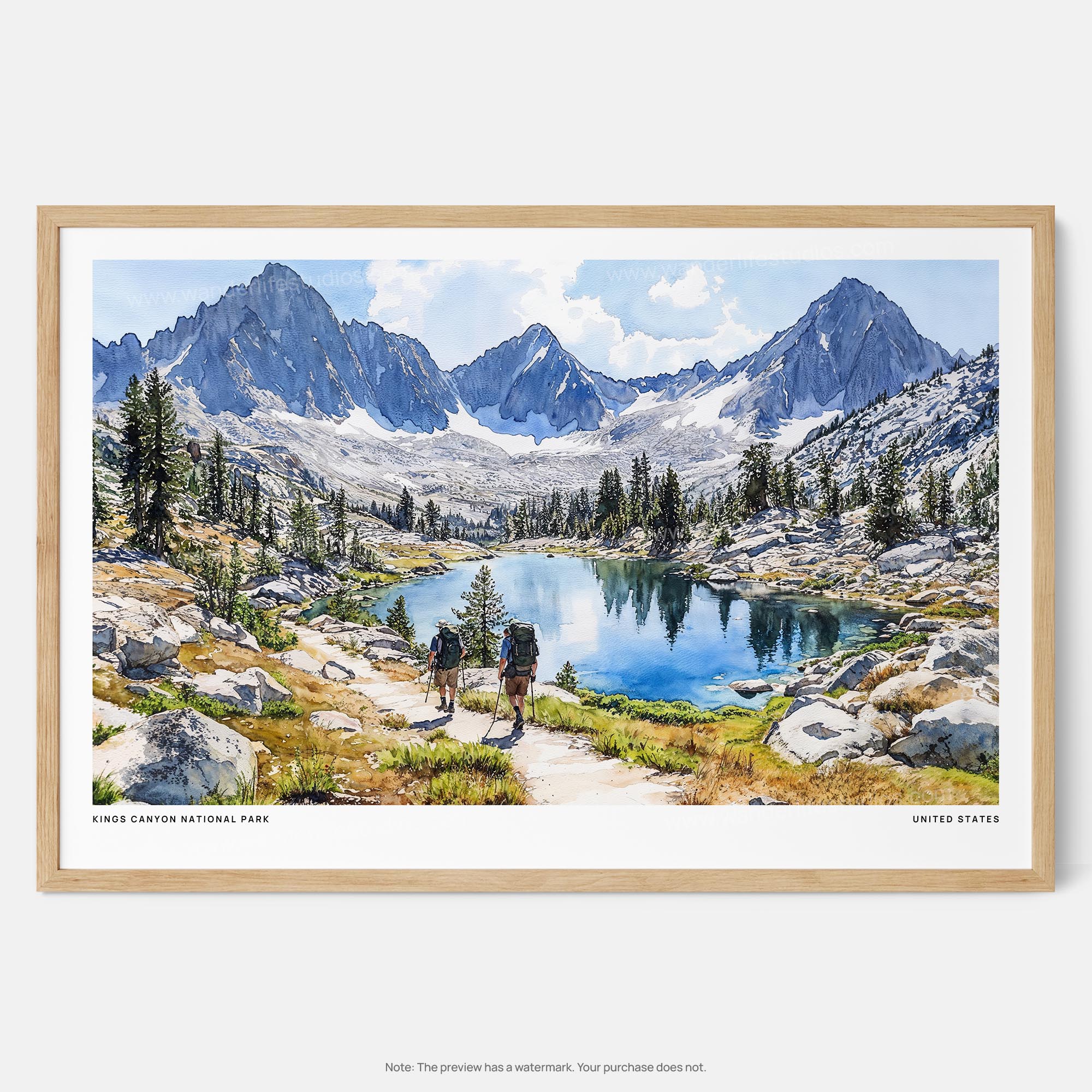 Kings Canyon National Park Watercolor Art Print – Nature-Inspired Landscape Wall Art