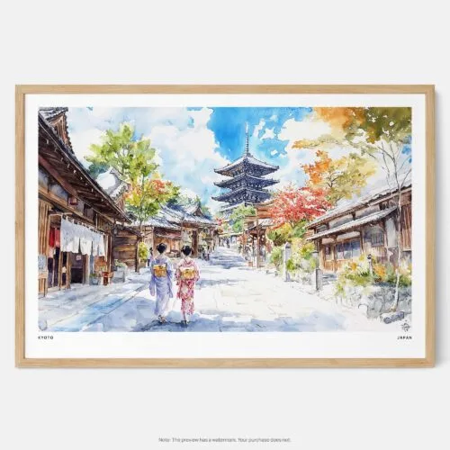 00 - Framed Kyoto Japan Watercolor Art - Horizontal Art Print - Main.jpg