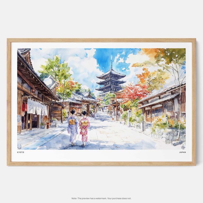 00 - Framed Kyoto Japan Watercolor Art - Horizontal Art Print - Main.jpg