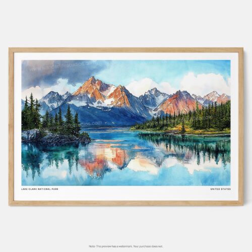 00 - Framed Lake Clark National Park Watercolor - Horizontal Art Print - Main.jpg