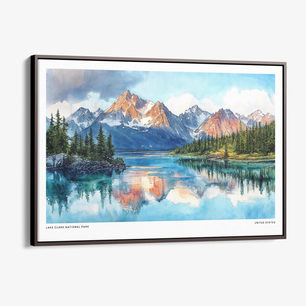 00 - Framed Lake Clark National Park Watercolor - Horizontal Canvas Print - Main.jpg