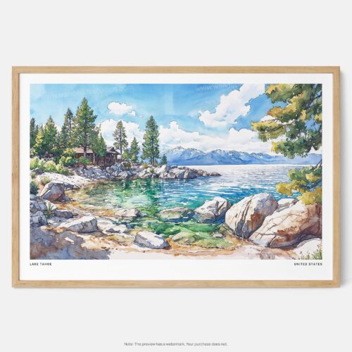 00 - Framed Lake Tahoe Watercolor - Horizontal Art Print - Main.jpg