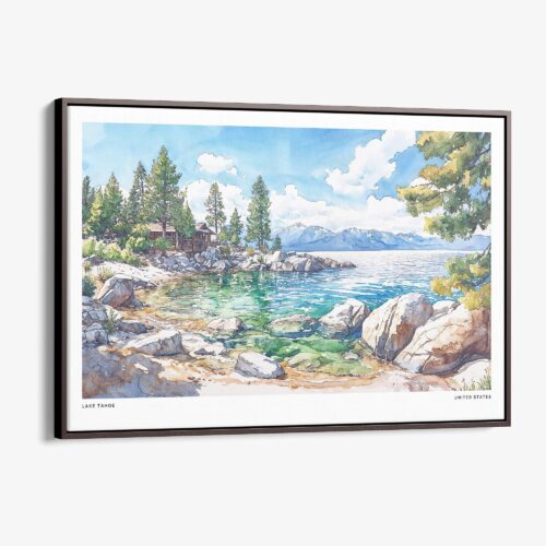 00 - Framed Lake Tahoe Watercolor - Horizontal Canvas Print - Main.jpg