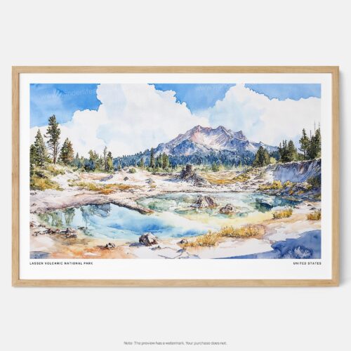 00 - Framed Lassen Volcanic National Park Watercolor - Horizontal Art Print - Main.jpg
