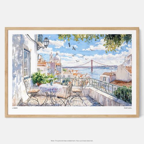 00 - Framed Lisbon Portugal Watercolor Art - Horizontal Art Print - Main.jpg