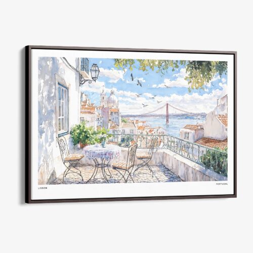 00 - Framed Lisbon Portugal Watercolor Art - Horizontal Canvas Print - Main.jpg