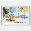 00 - Framed Lisbon Portugal Yellow Tram Watercolor Art - Horizontal Art Print - Main - Horizontal.jpg