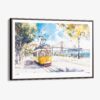 00 - Framed Lisbon Portugal Yellow Tram Watercolor Art - Horizontal Canvas Print - Main.jpg