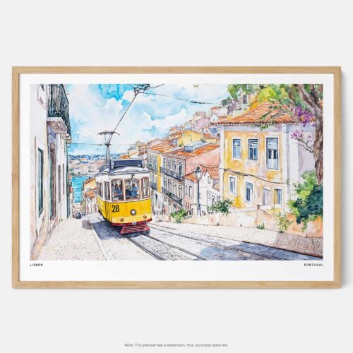 00 - Framed Lisbon Watercolor Art - Horizontal Art Print - Main - Horizontal.jpg