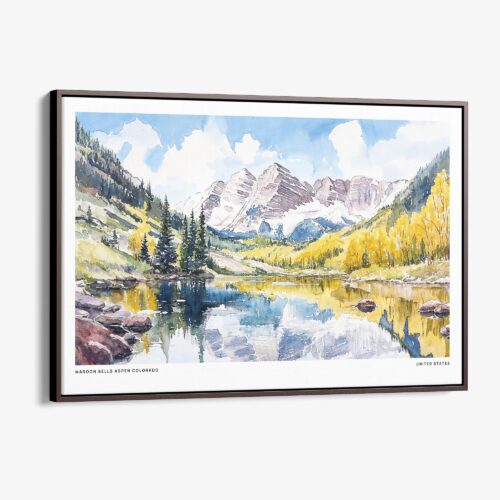 00 - Framed Maroon Bells Aspen CO Watercolor - Horizontal Canvas Print - Main.jpg