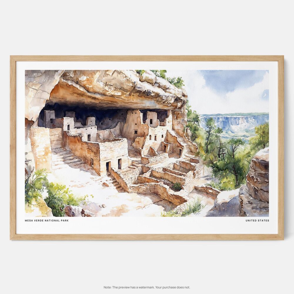 00 - Framed Mesa Verde National Park Watercolor - Horizontal Art Print - Main.jpg 00 - Framed Mesa Verde National Park Watercolor - Horizontal Art Print - Main.jpg