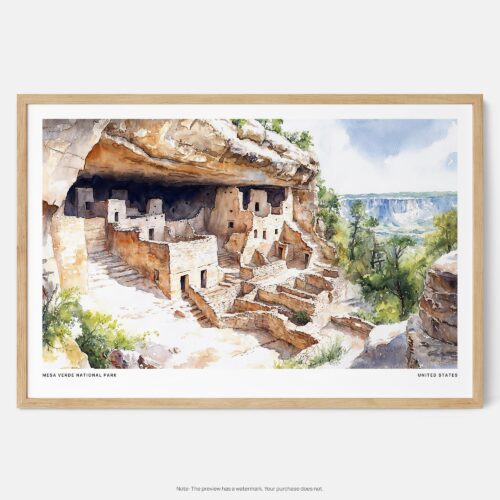 00 - Framed Mesa Verde National Park Watercolor - Horizontal Art Print - Main.jpg