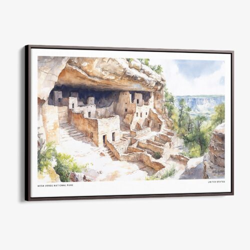 00 - Framed Mesa Verde National Park Watercolor - Horizontal Canvas Print - Main.jpg