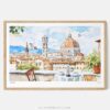 00 - Framed Morning Coffee in Florence Italy with Cathedral Watercolor Art - Horizontal Art Print - Main.jpg
