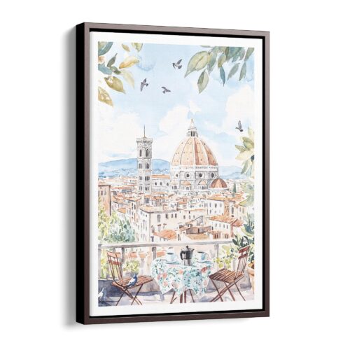 00 - Framed Morning Coffee in Florence Watercolor Canvas Print - Vertical - Main.jpg