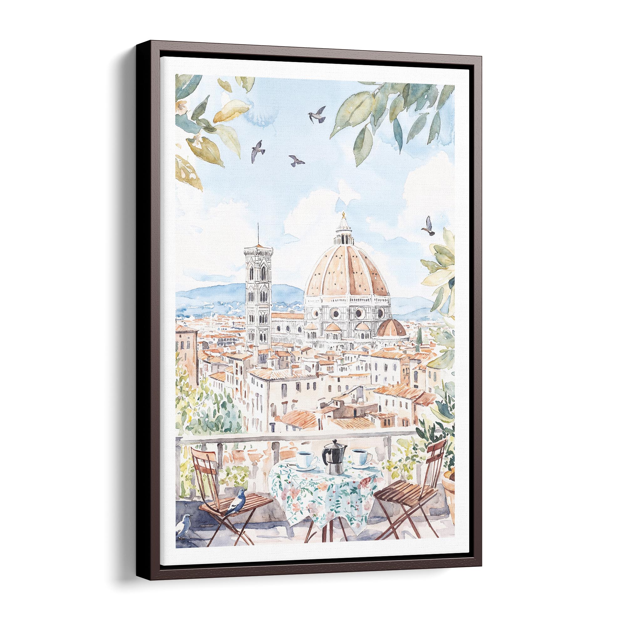 Florence Watercolor Canvas Print – Scenic View with Morning Coffee