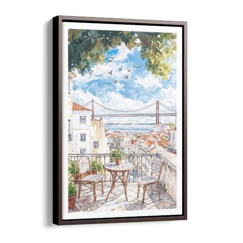 00 - Framed Morning Coffee in Lisbon Watercolor Canvas Print - Vertical - Main.jpg