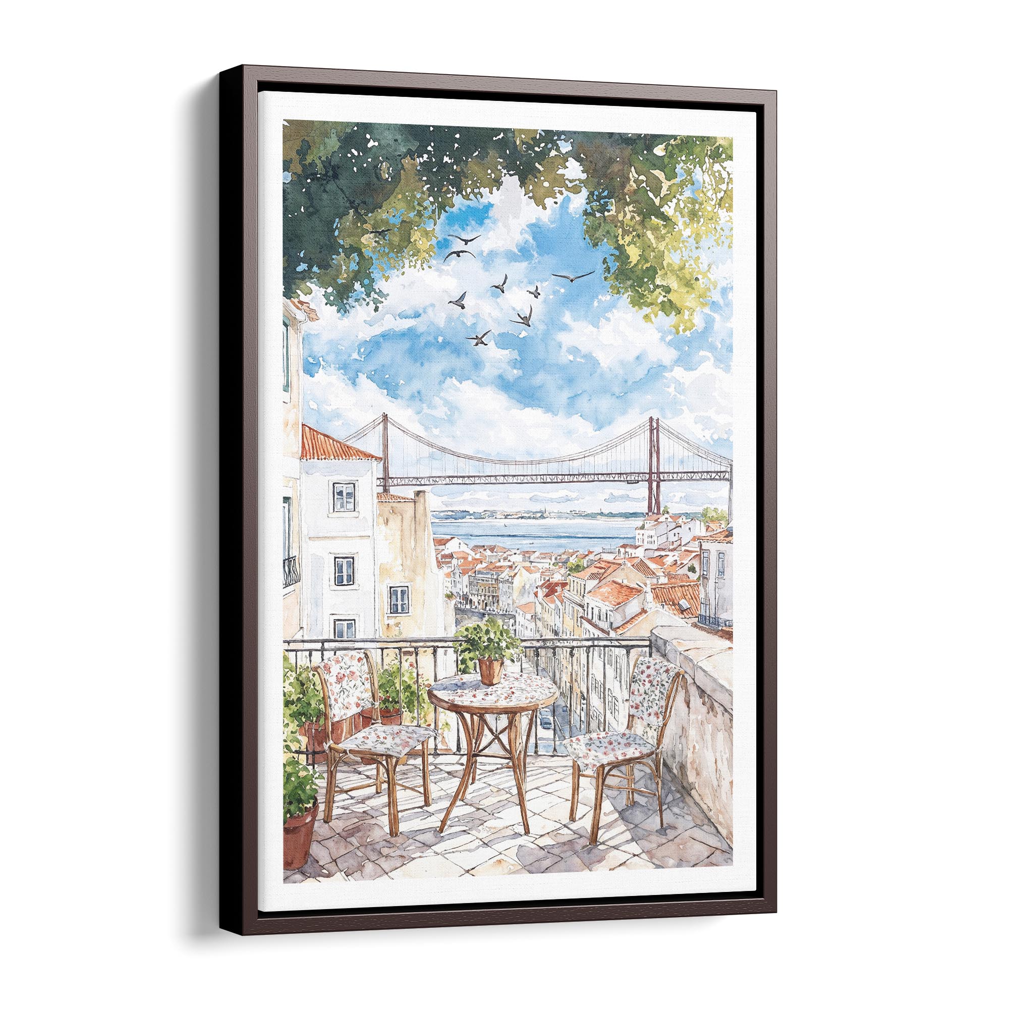Morning Coffee in Lisbon Watercolor Canvas Print