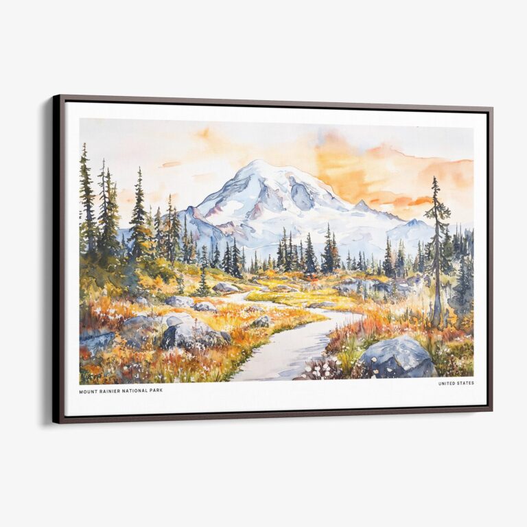 00 - Framed Mount Rainier National Park Watercolor - Horizontal Canvas Print - Main.jpg