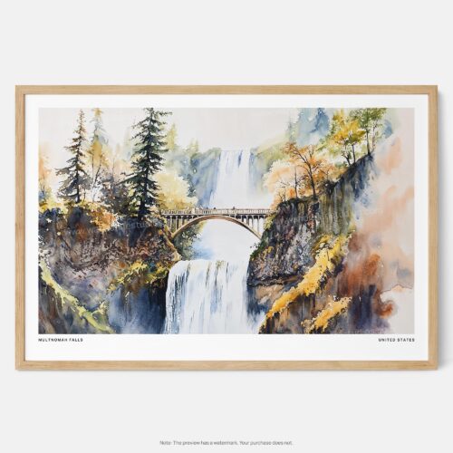 00 - Framed Multnomah Falls Watercolor - Horizontal Art Print - Main.jpg