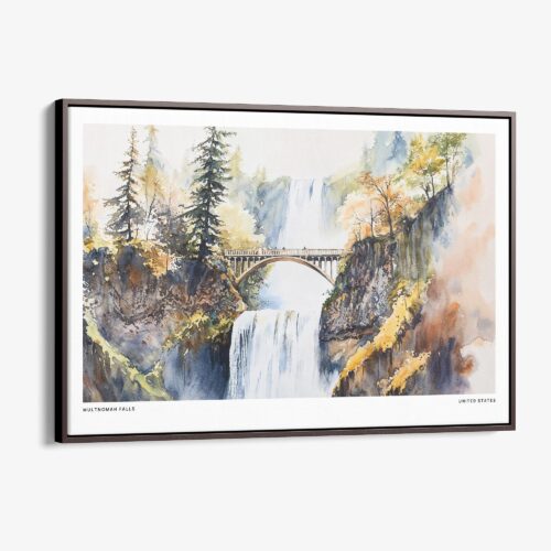 00 - Framed Multnomah Falls Watercolor - Horizontal Canvas Print - Main.jpg