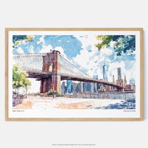 00 - Framed NYC Brooklyn Bridge Watercolor Art - Horizontal Art Print - Main - Horizontal.jpg